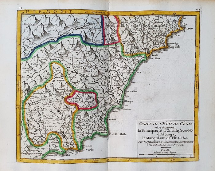 歐洲, 地圖 - 義大利 / 利古里亞 / 熱那亞 / 阿爾本加 / 諾利 / 菲納萊 / 熱那亞; R. de Vaugondy / M. Robert - Carte de l'Etat de Genes - 1721-1750
