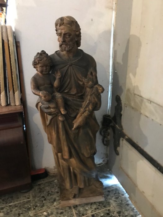 unbekannt - Estatua, Heiliger Josef - Barock - 143 cm - Arcilla de terracota - 1820