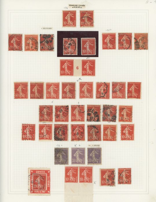 Frankrike  - Sett med semi moderne typer Såmaskiner med dobler for nyanser, n°136, Mineraline, frimerker