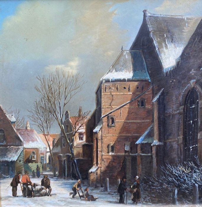 Hollandse School (XIX-XX) - Winters stadsplein