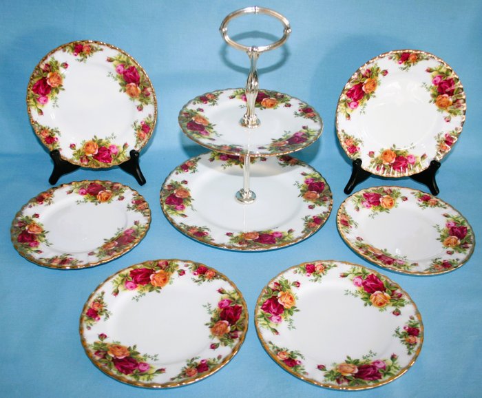 Royal Albert - Set produse de patiserie/prăjituri (7) - Trandafirul vechi de țară - Porțelan de os