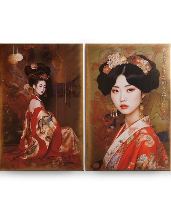 Ksavera - Japanese gold geisha DS0653 - diptych