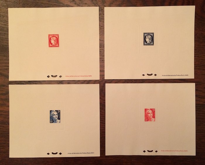 Francia  - RARO - Las 4 pruebas de lujo PARIS CITEX 1949 - Centenario del sello postal - Yvert 830/833