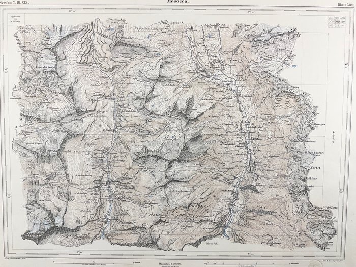 Europa, Karta - Schweiz / Mesocco / Kantonen Grisons; Rudolf Leuzinger - Mesocco - 1861-1880