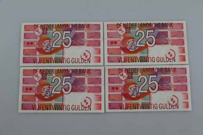 Niederlande. - 4 x 25 Gulden 1989 - Pick 100  (Ohne Mindestpreis)