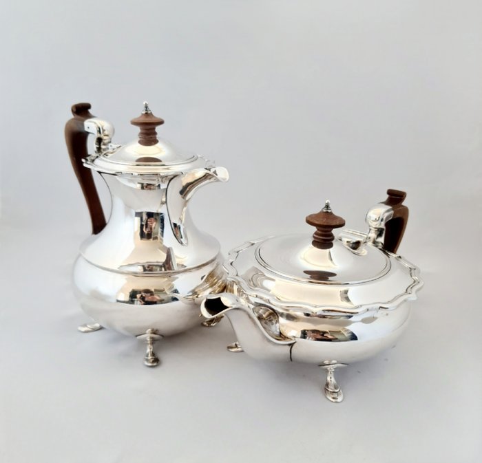 茶壺 - 1885 Elkington & Co. 古董茶和咖啡壺 - 鍍銀