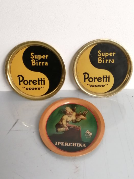 Gino Boccassile - Iperchina - 1960s / Birra Poretti - Vassoio (3) - Alluminio, Smalto