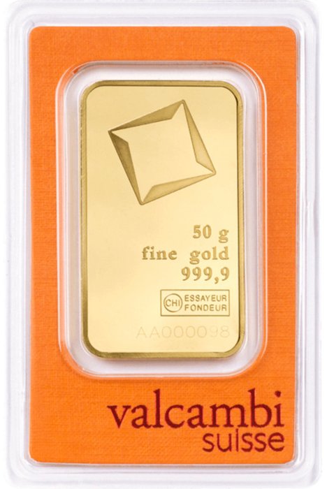 50 grame - Aur .999 - Valcambi - Sigilat și cu certificat
