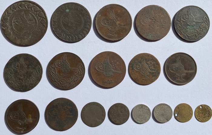 Ottomaanien valtakunta. Copper & Nickel Para issues (18 coins) AH 1223-1327  (Ei pohjahintaa)