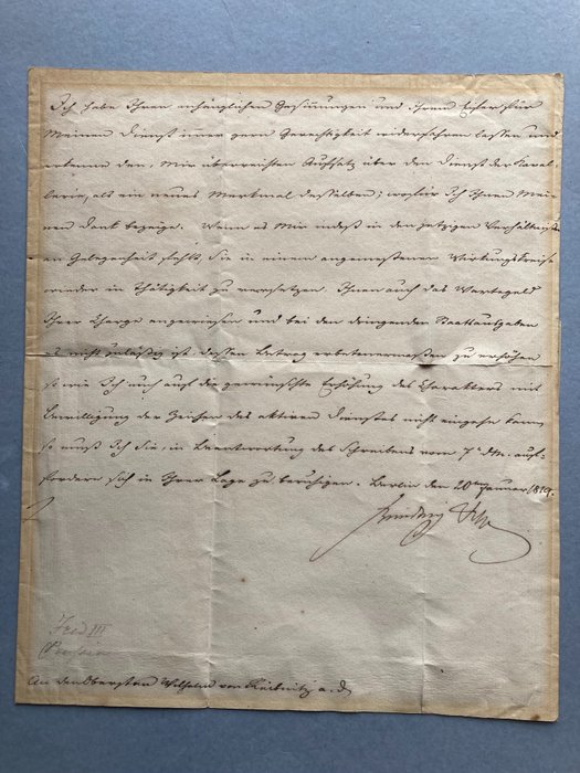 Friedrich Wilhelm III, King of Prussia - Signed letter from Friedrich Wilhelm III, King of Prussia - 1819