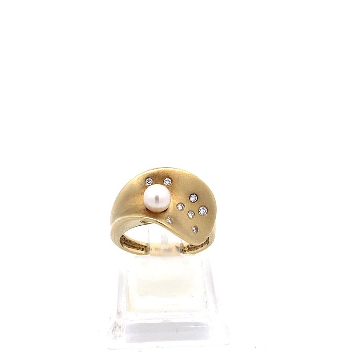 戒指 - 14 克拉 黃金 珍珠 - 鉆石 