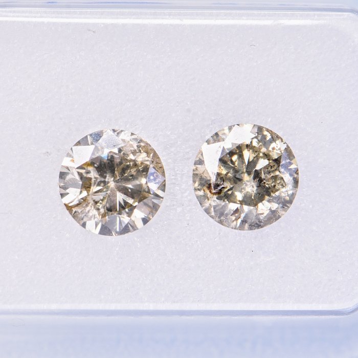 2 pcs Diamond - 1.41 ct - Round - Light Gray - I1 - I2  **No Reserve Price**