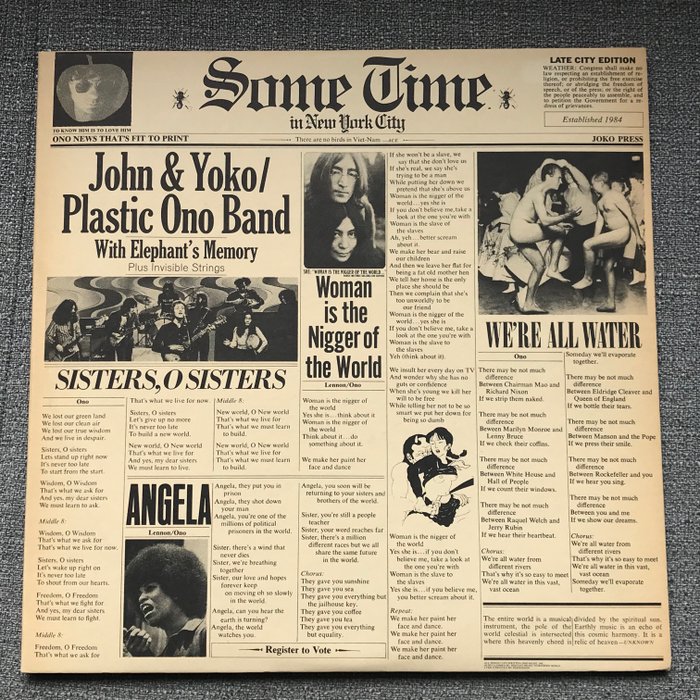 John & Yoko Plastic Ono Band with guest musicians side D "Frank Zappa and the Mothers of Invention" - Some Time In New York City - Double LP - 黑胶唱片 - 1st Stereo pressing - 1972