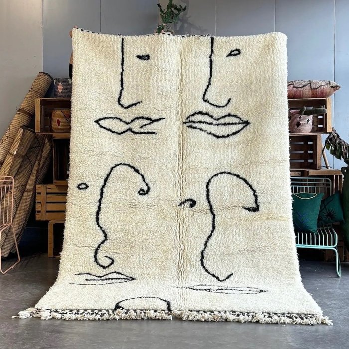 摩洛哥抽象贝尼乌兰地毯 - 手工编织柏柏尔小地毯 - 凯利姆平织地毯 - 300 cm - 185 cm