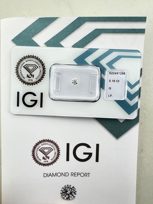1 pcs Diamante - 0.16 ct - Brillante - G - IF (Inmaculado)
