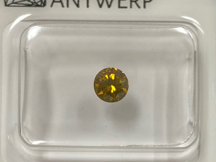1 pcs 钻石 - 0.35 ct - 圆形 - Fancy intense greenish orange - I2 内含二级, No reserve price