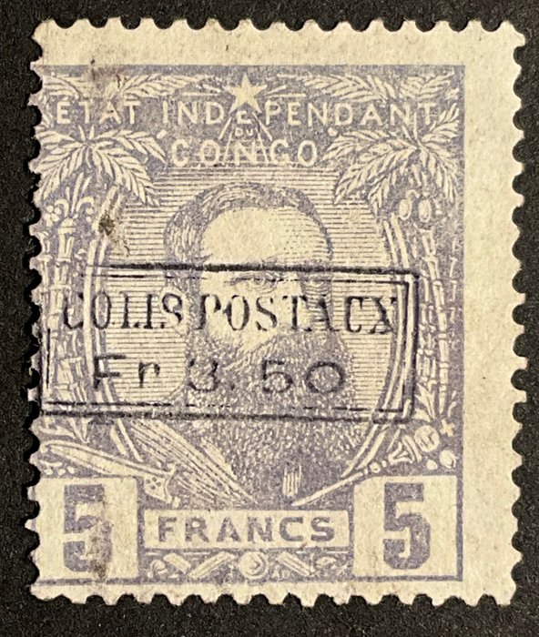 Congo Belga 1889 - Estado Independente do Congo - Leopoldo II - Colis Postaux 3fr50 em 5 francos Violeta - OBP CP4