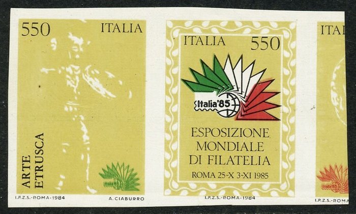 Italien 1984 - Weltausstellung der Philatelie, 2 ungezähnte Briefmarken. Raybaudi-Expertise