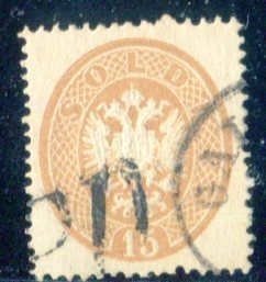 意大利古城邦- Lombardo Veneto 1864 - 15苏“Aquiletta”，共同盖销“PD”邮票 - Sassone 40