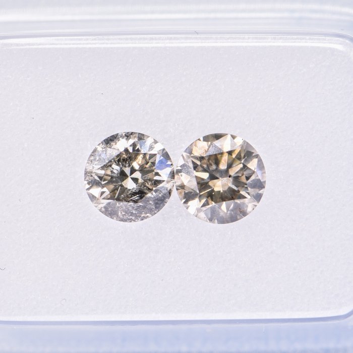 2 pcs Diamant - 1.04 ct - Rund - Natural Fancy Light Yellowish Gray - SI1 - I1  Excellent **No Reserve Price**