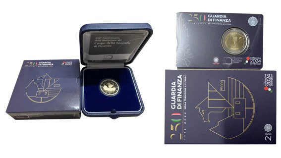 Italië. 2 Euro 2024 "Guardia di Finanza" (2 monete) Proof + coincard  (Zonder Minimumprijs)