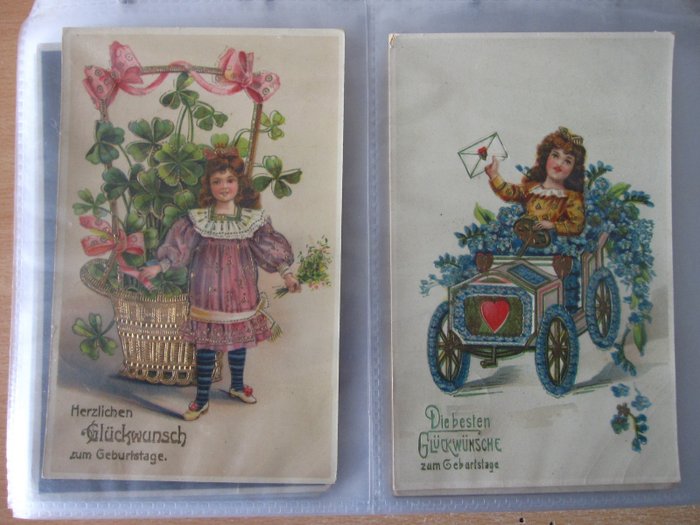 Deutschland - Fantasie, Große Ferien, Glückwunschkarten wie Weihnachten,Geburtstag,Namenstag oder Neujahr - Postkartenalbum (96) - 1900-1935
