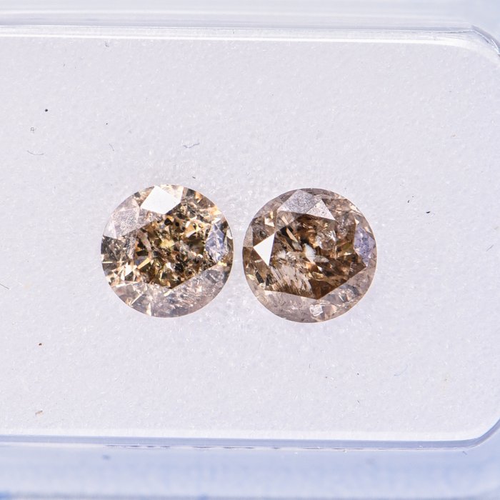 2 pcs Diamante - 1.17 ct - Rotondo - Natural Fancy Light Grayish Brown - I2 - I3   **No Reserve Price**