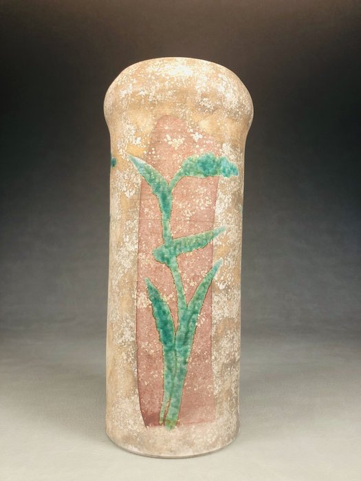 Vase - Porzellan, Vase mit Graswurzeln Kutaniyaki 九谷焼 Sakuichi Matsumoto 松本佐一 - Japan  (Ohne Mindestpreis)