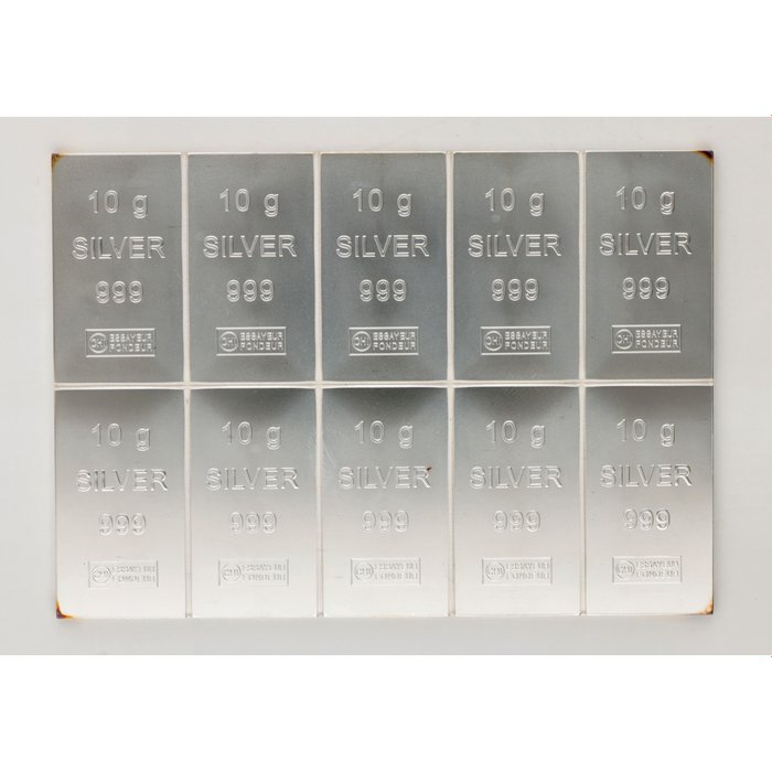 100 gram - Sølv 999 - 10x 10 Gram - Valcambi  (Ingen mindstepris)