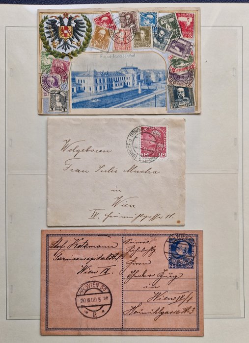 Østerrike 1895/1925 - Eksklusivt, originalt utvalg av brev inkludert sjeldne kopier på luksuriøse lagersider i et dyrt