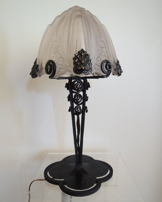 Charles Schneider - Lámpara de escritorio - vidrio fundido/hierro forjado