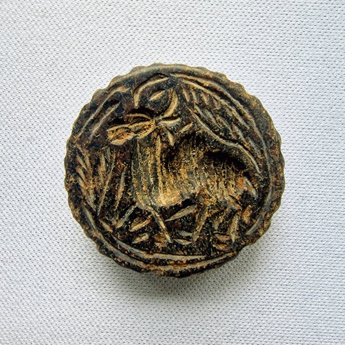 索不达米亚 黑色的石头 带有野山羊和公牛的珠护身符 - 27.8 mm