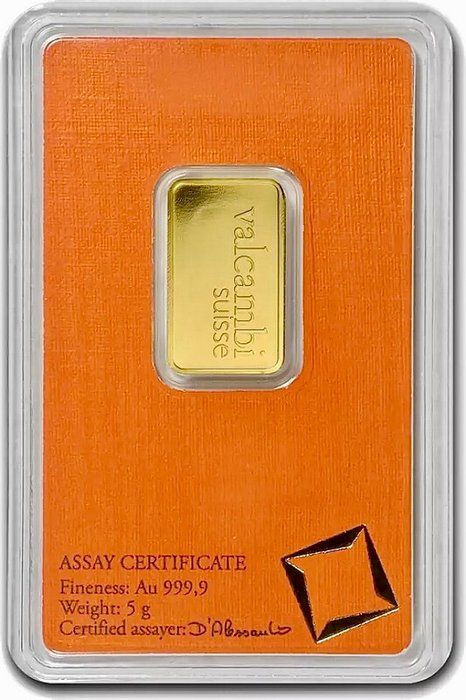 5 gram - Gull .999 - Valcambi - Forseglet og med sertifikat