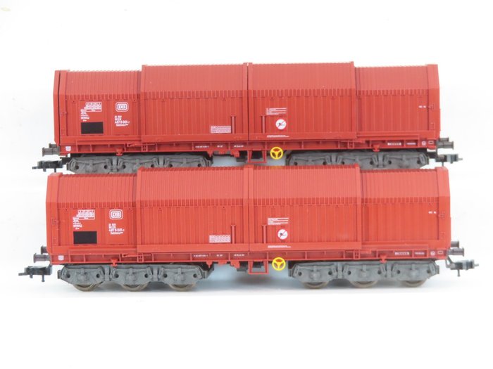 Fleischmann H0轨 - 5387 - 模型火车货运车厢 (2) - 两辆装载钢卷的 6 轴“伸缩货车” - DB
