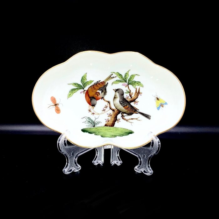Herend - Exquisite Jewelry Holder/Vide Poche - "Rothschild Bird" Pattern - Fad - Håndmalet porcelæn