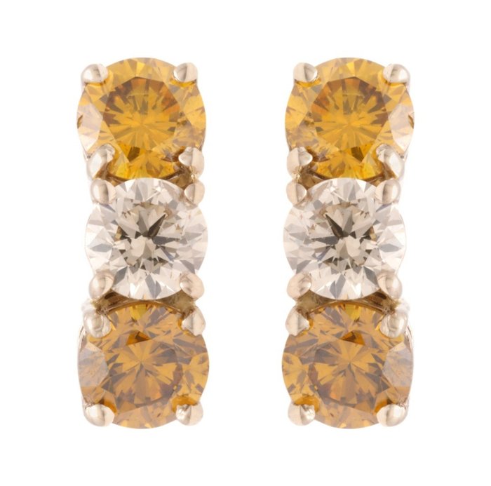 Statement earrings - 18 kt. Yellow gold -  1.65 tw. Diamond  (Natural) 