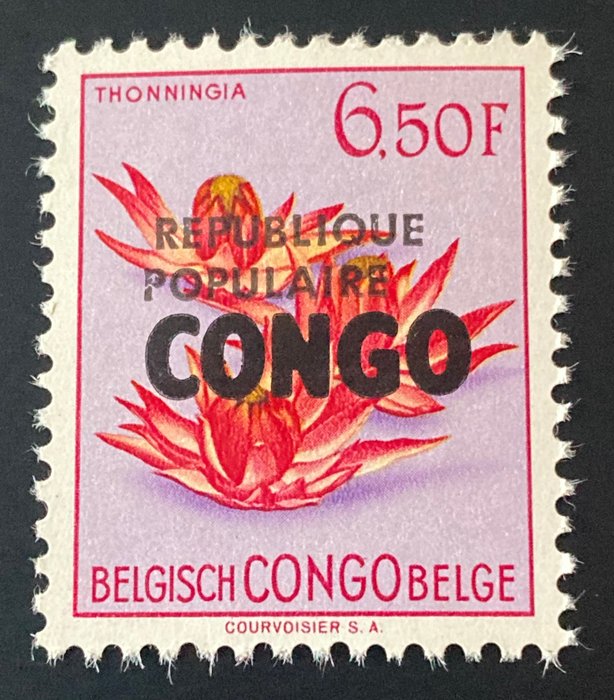 Kongo Belgijskie 1964 - Lokalny numer Stanleyville: „Kwiaty” z nadrukiem „REPUBLIQUE POPULaire” - OBP/COB 6-Cu met Cu 'KLEINE OPDRUK' = ZELDZAAM