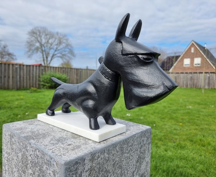 塑像, XL Dog on Marble - NEW - 25.5 cm - 大理石, 钢