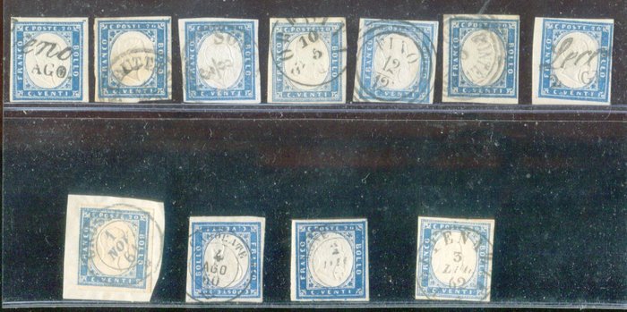 Italian antiikkivaltiot - Sardinia 1861 - Sardinian postimerkkien käyttö vapautetussa Lombardiassa. - Sassone 15D, 15E