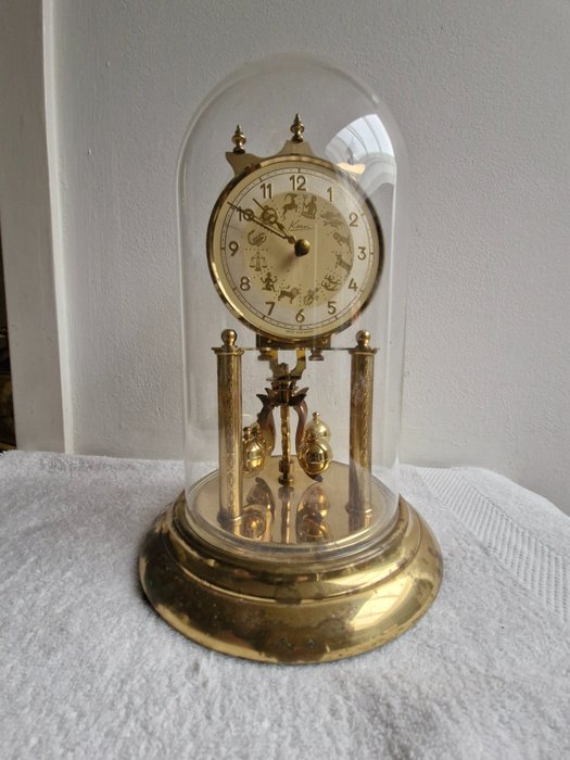 壁炉架时钟 - 周年纪念时钟 - Kern - 黄铜、玻璃 - 1950-1960