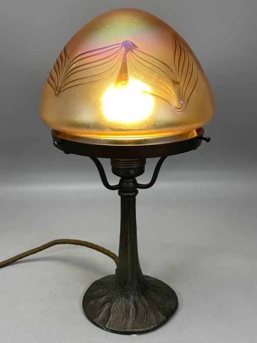 Tischlampe - Bronze, Glas, Metall, Textilien