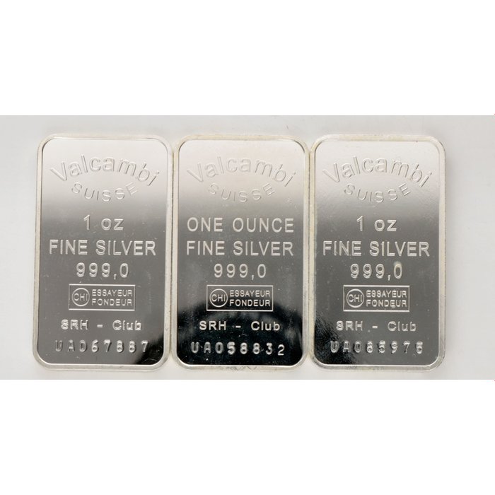 3 Troy Ounce - Silver .999 - Valcambi - 1 Oz - (3 stuks)  (No Reserve Price)