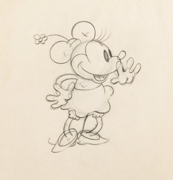 Mickey's Pal Pluto (Walt Disney, 1933) - 1 Minnie-Maus-Zeichnung – oben! selten!