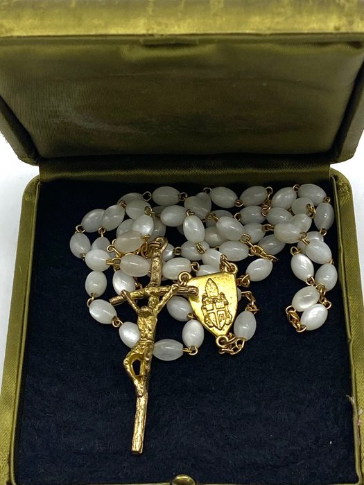 天主教念珠 (1) - 教皇圣约翰·保罗二世的独家金色念珠和原装教皇徽章盒 - - 1980-1990