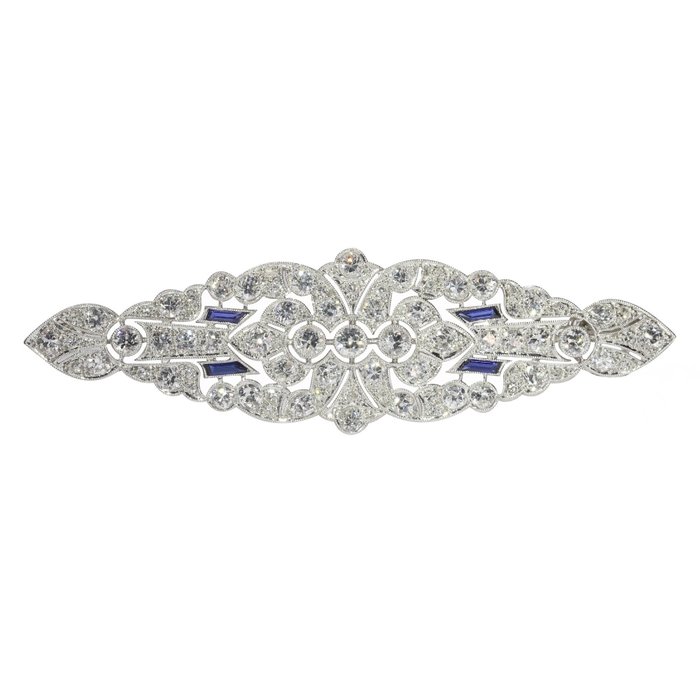 Art Deco anno 1930 - Broche Platino -  6.90ct. tw. Diamante  (Natural)