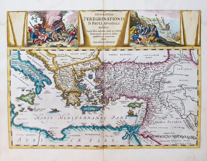 Europa, Landkarte - Mittelmeerländer / Italien / Griechenland / Türkei / Kreta / Zypern / Sizilien; Joan Janssonius - Descriptio Peregrinationis D. Pauli Apostoli - 1651-1660