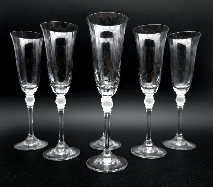 Crystal de sevres - Champagne flute (5) - Crystal, satin crystal