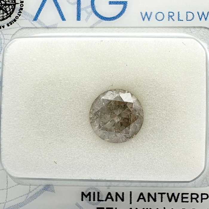 1 pcs Diamant - 0.90 ct - Rund - Light brownish gray - I1, No Reserve Price!