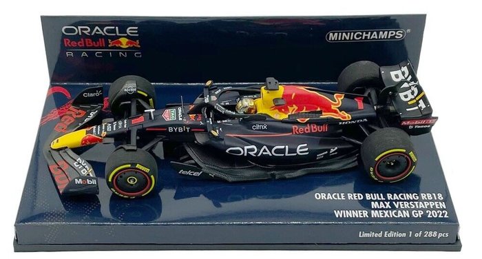 Minichamps 1:43 - 1 - Modell racerbil - Oracle Red Bull Racing RB18 Winner Mexican GP 2022 - Max Verstappen - Limited Edition på 288 stk.