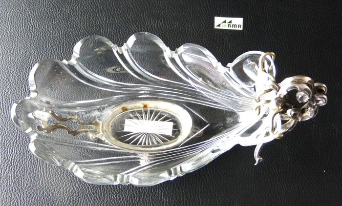Astia (1) - Kristallschale mit Silbermontage - Epoche Napoleon III. - Muschelform - .950 hopea, Kristallilasi